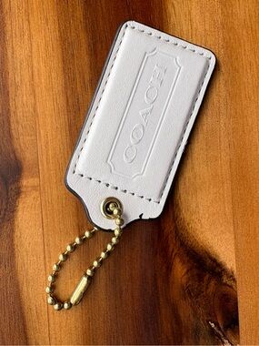 Coach White Leather Tag with Gold Ball Chain
